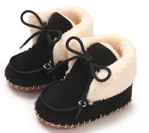 Adigau Baby Jungen Mädchen Wintersstiefel Sohlen Krippe Wärme Schneestiefel Weich Draußen Stiefel Mode Flach Krabbelschuhe Schwarz 12-18 Monate von Adigau