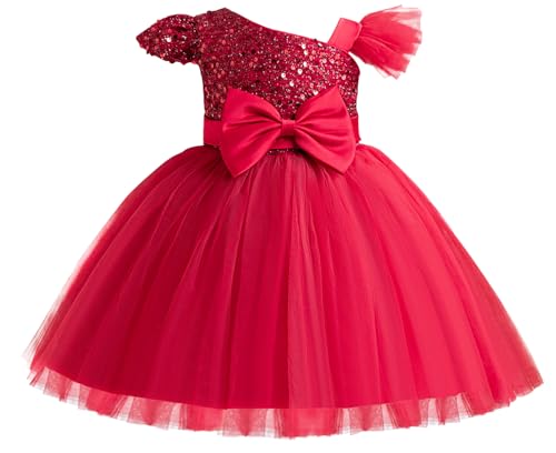 Adigau Baby Mädchen Prinzessin Tüllkleid Ärmellos Pailletten Kleid Niedlich Rüschen Taufkleid Weich Reißverschluss Ceremony Kleider Rot 1 Jahr von Adigau