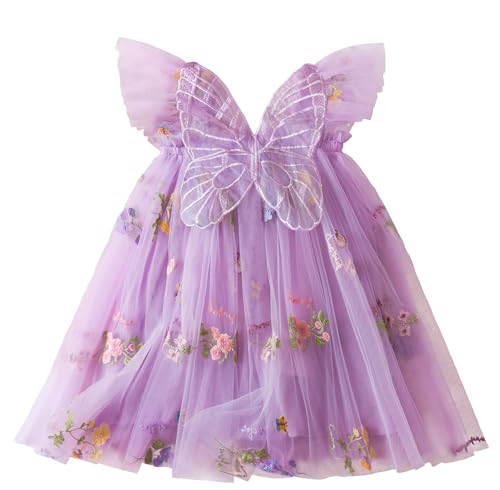 Adigau Baby Mädchen Schmetterling Kleid Geburtstag Tutu Kleider Ärmellos Zeremonie Blumenkleider Weich Fotoshooting Festkleid Violett 6-12 Monate von Adigau
