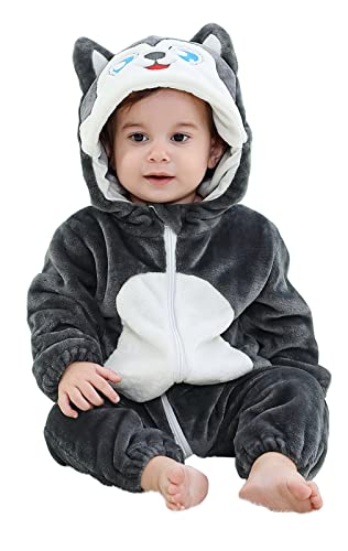 Adigau Baby Strampler Mädchen Jungen Romper Tier Overall Bodysuit Winter Kostüm Animal Spielanzug Flanell mit Kapuze Jumpsuit Pyjama Farbe 5 6-12 Monate von Adigau