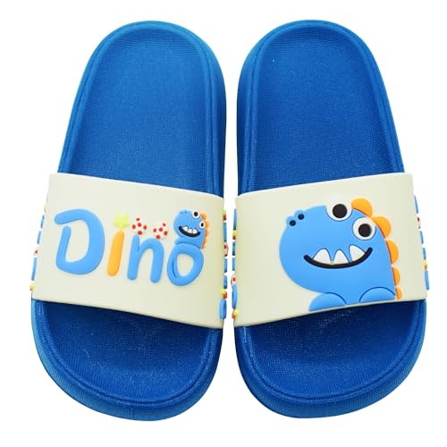 Adigau Badelatschen Kinder Sommer Hausschuhe Pantoletten Jungen Mädchen Flache Badeschuhe Cartoon Rutschfeste Badepantolette Strand Sandalen Blau 24-25 von Adigau