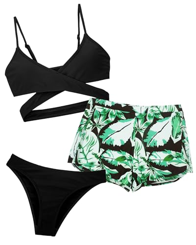 Adigau Bikini Mädchen 3-Teiliger Kinder Bikini Set Top und Bikinihose mit Short Mädchen Bademode Schwimmanzug Hawaiian Badebekleidungsset Sport Set A6 10-11 Jahre von Adigau