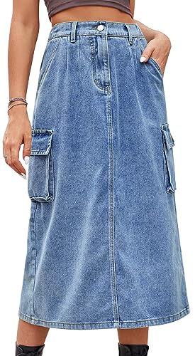 Adigau Damen Denim Jeans Rock, Vielseitige Dehnbar Skirt, Mit Taschen von Adigau