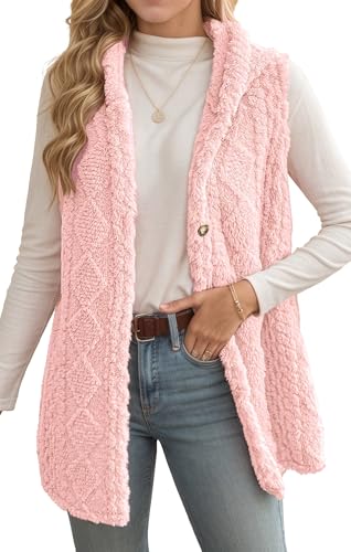 Adigau Damen Elegant Weste Mittellange Winterweste Leichte Ärmellos Jacke Warme Einfarbige Kapuzenweste Lässig Winddicht Winterjacke mit Knöpfen Rosa L von Adigau