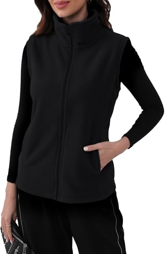 Adigau Damen Elegant Weste Winter Mittellange Warme Weste Leichte Stehkragen Ärmellos Jacke Lässig Einfarbig Zipper Winddicht Winterjacke mit Taschen Schwarz XXL von Adigau