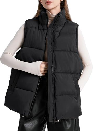 Adigau Damen Elegant Winter Weste Leichte Stehkragen Ärmellos Jacke Mittellange Warme Westes Lässig Einfarbig Zipper Winddicht Laufweste mit Taschen Schwarz XL von Adigau