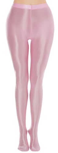 Adigau Damen Glänzende ölige Strumpfhose Hohe Taille Glossy Stretch Leggings Nassoptik Nahtlose Einfarbig enge Hose Tights Rosa L von Adigau