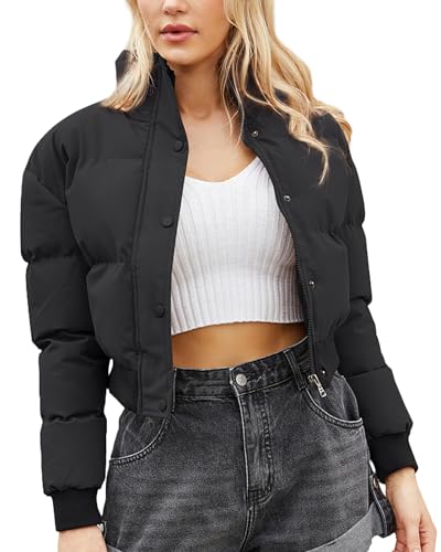 Adigau Damen Jacke in Daunenoptik Stehkragen Warme Steppjacke Übergangsjacke Windjacke ohne Kapuze Pufferjacke für Freizeit Täglich Wandern Reisen Schwarz S von Adigau