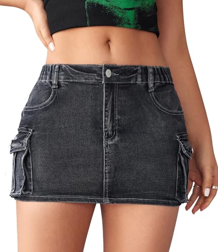 Adigau Damen Jeans Minirock Y2K Hüftrock Sexy Jeansrock Mini Skirt Figurbetontes Stretch Wickel Sommerrock Hohe Taille Jeans Röcke mit Taschen Sommer Jeansskirt Elegant Kurz Rock Schwarz L Adigau Damen Jeans Minirock Y2K Hüftrock Sexy Jeansrock Mini Skirt Figurbetontes Stretch Wickel Sommerrock Hohe Taille Jeans Röcke mit Taschen Sommer Jeansskirt Elegant Kurz Rock Schwarz L von Adigau