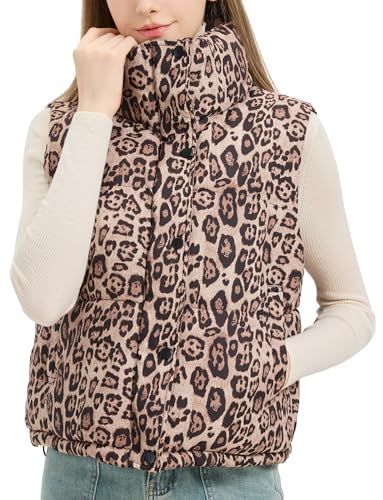 Adigau Damen Leopardenmuster Weste Lässig Leopardenmuster Zipper Winddicht Ärmellos Jacke Winter Kurze Warme Weste Leichte Stehkragen Winterjacke mit Taschen Kaki XL Adigau Damen Leopardenmuster Weste Lässig Leopardenmuster Zipper Winddicht Ärmellos Jacke Winter Kurze Warme Weste Leichte Stehkragen Winterjacke mit Taschen Kaki XL von Adigau
