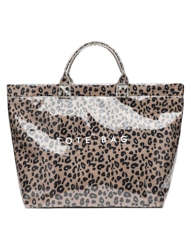Adigau Damen Schultertasche Elegante Handtasche Vintage Tote Tasche Große Umhängetasche Lässige Shopper Tasche Leichte Arbeitstaschen Wasserdichte Strandtasche Braune Leopard von Adigau