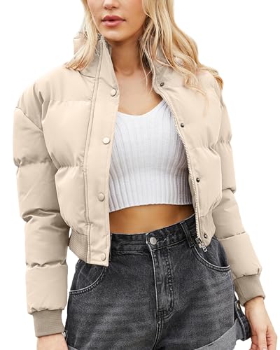 Adigau Damen Übergangsjacke Leichte Steppjacke ohne Kapuze Freizeitjacke Winterjacke Puffect steppjacke Stehkragen Kurz Chic Elegant für Freizeit Täglich Wandern Reisen Khaki L von Adigau