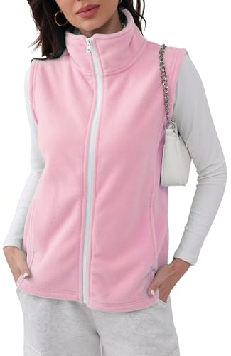 Adigau Damen Winter Weste Elegant Mittellange Warme Weste Leichte Stehkragen Ärmellos Jacke mit Taschen Lässig Einfarbig Zipper Winddicht Winterjacke Rosa M von Adigau