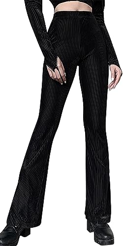 Adigau Damen Y2K Punk Gothic Pants High Waist Skinny Flare Hose Velvet Schlaghosen für Party, Halloween, Spiel, Leistung, Streetwear von Adigau