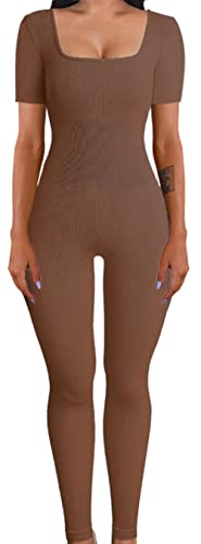 Adigau Damen Yoga Romper Jumpsuits Anzug Gerippte Sportswear Set Sport, Fahrrad Laufen Fitness Atmungsaktiv Eng Langarm Kurzarm Armlos von Adigau