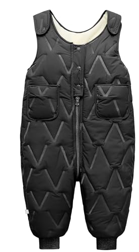 Adigau Daunen Winddicht Latzhose für Baby Kinder Dick Warm Winterhose Ski Winter Daunenhose Baumwolle Leicht Skihose Schwarz 1-2 Jahre von Adigau