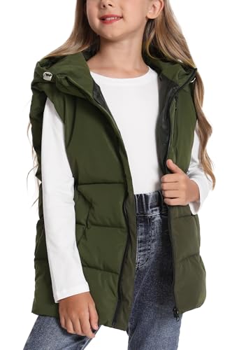 Adigau Daunenweste für Kinder Jungen Weich Einfarbig Pufferweste Stehkragen Winddichte Steppweste Warme Dicke Winterweste Grün 6-7 Jahre von Adigau