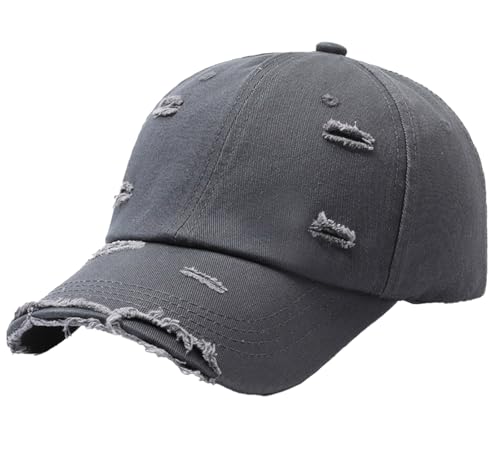 Adigau Distressed Basecap Unisex Retro Baseball Kappe Verstellbar Snapback Hut Washed Denim Adjustable Hat Sport Visier Hut für Männer Frauen Grau von Adigau
