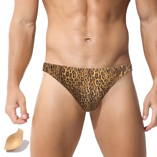 Adigau Herren Badeslip Schnelltrocknend Dreieck Badehose Anti Peinlichkeit Badehose Bikini Bottom Slip für Sommer Brauner Leopard M von Adigau