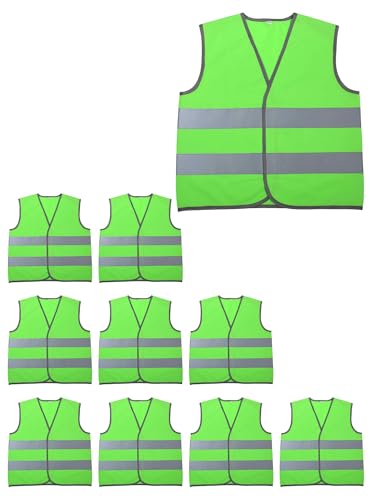 Adigau Hohe Sichtbarkeit Westen füR Sicherheit Reflektierende Jacke Leichte Kinder Hi Vis Vest Sichtbarkeit Hohe Sicherheitsweste mit V-Ausschnitt füR Kinder Jacken 10 Pack GrüN L von Adigau