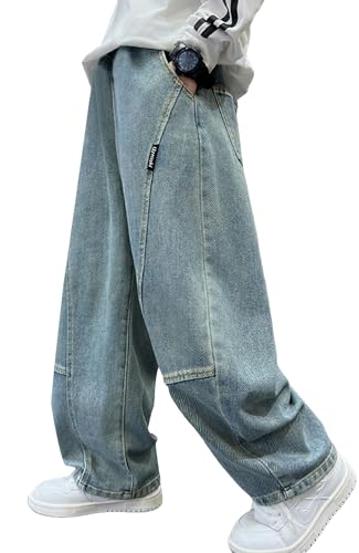 Adigau Jeanshose für Kinder Jungen Gerade Geschnittene Baggy Hosen Weich Süß Jeans Elastischem Bund Vintage Denimhose Hellblau 8-9 Jahre von Adigau