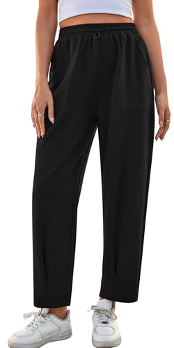 Adigau Jogginghose Damen Lockere Sporthose Einfache Freizeithose mit Elastischem Bund und Taschen Bequeme Sweatpants Fitnesshose Trainingshose für Jogging Sport Yoga Gym Outfit Schwarz S von Adigau