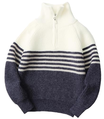 Adigau Jungen Elastisch Stehkragen Pullover mit RundhalsausschnittSport Feinstrick Sweater Gestreifter Winter Rollkragen Premium Qualität Langarm Sweatshirts Blau 8-9 Jahre von Adigau