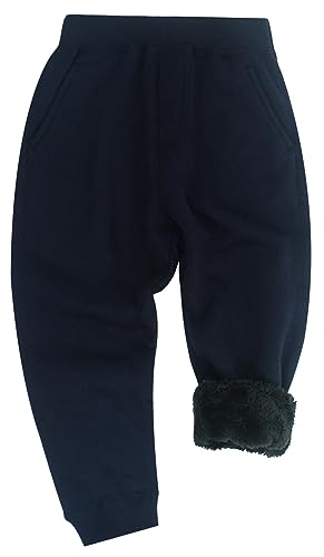 Adigau Jungen Mädchen Fleecehose Winter Lässige Fleece Gefüttert Jogginghose Kleinkind Kinder Verdicken Jogger Hose Einfarbig Dunkelblau 2 7-8 Jahre von Adigau