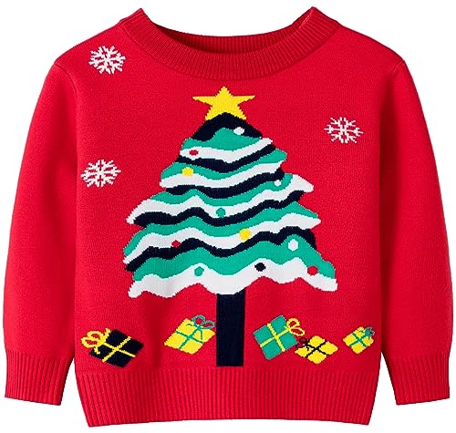 Adigau Jungen Mädchen Weihnacht Pullover Kinder Sweatshirt Langarmshirt Weihnachtskleidung Warme Strickpullover Baby Rundhalsausschnitt Cardigan Pulli D1 3-4 Jahre von Adigau