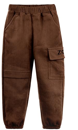 Adigau Jungen Mädchen Winter Bequem Cordhose Warme Regular Fit Hose Fleece Stretch Jogginghose Lange Gerippt Freizeithosen Braun 11-12 Jahre von Adigau
