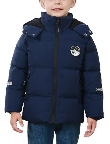 Adigau Jungen Steppjacke Schwergewicht Warme Parka Mäntel Reißverschlus Weich Daunenjacke Winddicht Gepolsterter Winterjacke Marineblau 4-5 Jahre von Adigau