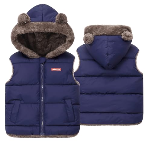 Adigau Kinder Bequem Winter Hoodies Wasserdichte Ärmellos Winterkleidung Ultraleichte Leichte Weste Leichte Bärenohren Warme Daunenweste Marineblau 5-6 Jahre von Adigau