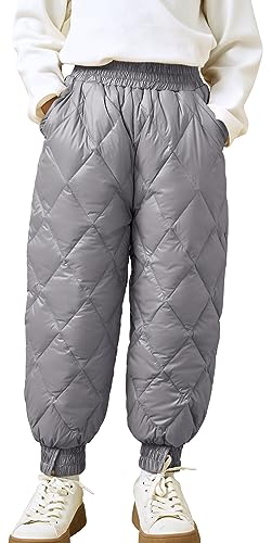 Adigau Kinder Daunenhose Leicht Warm Jungen Mädchen Schneehose Elastische Hohe Taille Baby Dicke Winddicht Winter Hose Ski Hose Grau 5-6 Jahre alt von Adigau