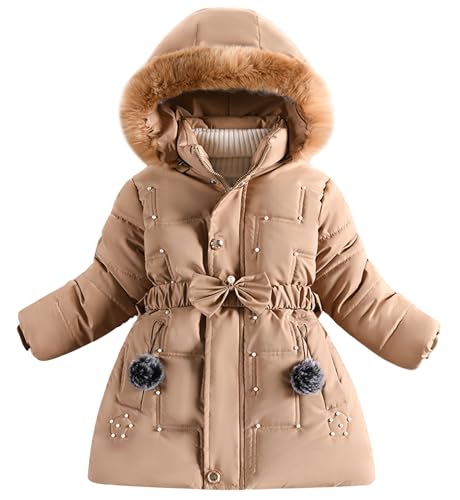 Adigau Kinder Daunenjacke Winddicht Kapuze Schneemantel Weich Gepolsterte Winterjacke Niedliche Comfortable Wintermantel Khaki 4-5 Jahre von Adigau