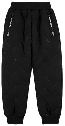 Adigau Kinder Fleecehose Skihose Warm Gefüttert Thermohose Winter Wasserdicht Winddicht Schneehose Jungen Mädchen Wanderhose Schwarz 12-13 Jahre von Adigau