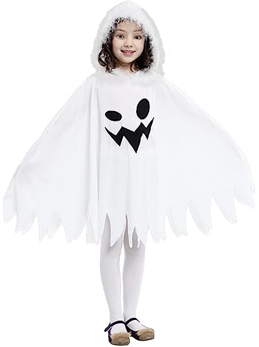 Adigau Kinder Halloween Geist Umhang Gespenst Weiß Geister Kostüm für Jungen Mädchen für Cosplay Karneval Fasching B1 8-9 Jahre alt von Adigau
