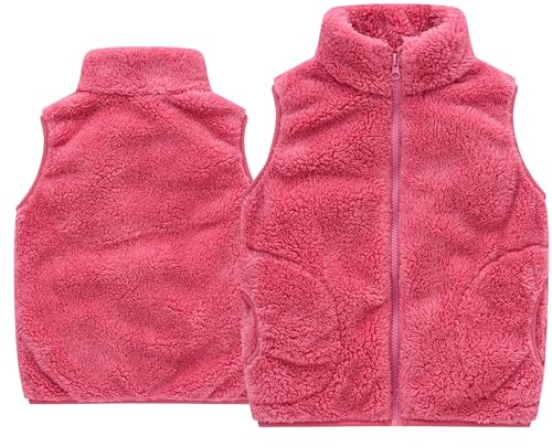 Adigau Kinder Jungen Mädchen Atmungsaktive Stehkragen Outwear Herbst Fleece Mantel Dicke Ärmellose Winterjacke Verdickte Reißverschluss Übergangsjacke Rot 1-2 Jahre von Adigau