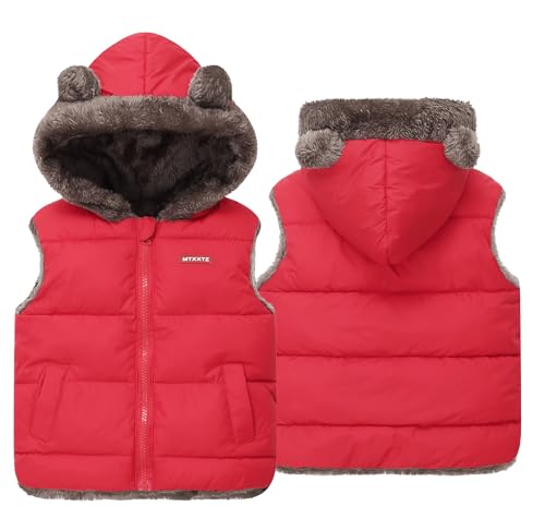 Adigau Kinder Jungen Mädchen Vintage Winter Kleidung Wasserdichte Ärmellos Leichte Bärenohren Wärmeweste Gepolsterte Warme Baumwollweste Rot 3-4 Jahre von Adigau