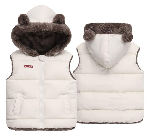Adigau Kinder Jungen Mädchen Wattierte Winter Outdoorjacke Leichtgewicht Ärmellos Kleidung Gesteppte Leichte Wasserdicht Atmungsaktiv Warme Wärmeweste Beige 2-3 Jahre von Adigau