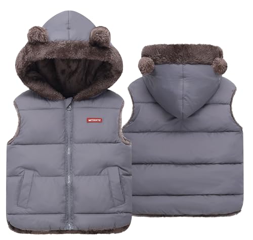 Adigau Kinder Leichte Bärenohren Winter Weste Herbst und Winter Ärmellos Daunenweste Gepolsterte Leichte Steppweste Reißverschluss Warme Jacke Grau 2-3 Jahre von Adigau