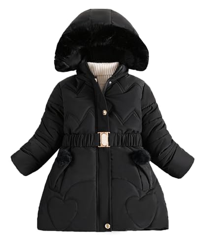 Adigau Kinder Mädchen Warme Verdickte Parka Fleecefutter Verdicken Wärme Baumwolljacke Gefüttert Winddichte Kinderjacke Winter Baumwollefutter Mantel Schwarz 8-9 Jahre von Adigau