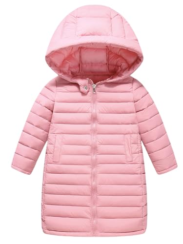 Adigau Kinder Mittellang Warm Oberbekleidung Gepolsterte Lang Kapuzenjacke Wasserabweisende Winter Winterjacke verstaubarer Wintermantel Rosa 9-10 Jahre von Adigau