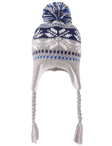 Adigau Kinder Ohrenschutz Haarball Wollmütze Warme Winddichte Ohrenschutz Mütze Baby Wintermütze mit Ohrenklappe Kinder Wintermütze Ohrenklappe Strickmütze Warm Grau L von Adigau