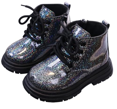 Adigau Kinder Stiefeletten Wasserdicht Winter Lederstiefel Mode Warm Schnürstiefel Niedlich Kämpfen Lackstiefel Schwarz EU 27 von Adigau