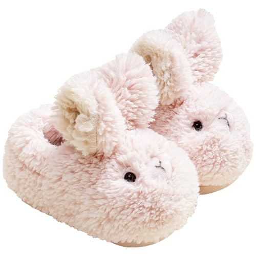 Adigau Kinder Süße Plüsch Schuhe Flauschig für Jungen Mädchen Winter Tierpantoffel Bequeme Häschen Haushausschuhe Weite Kaninchen Winterschuhe Rosa 26/27 EU von Adigau