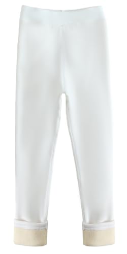 Adigau Kinder Thermo Leggings Mädchen Leggings Gefüttert Baumwolle Winter Hosen Elastische Kinderhose Knöchellange Stretchhose für Kinder Weiß 3-4 Jahre von Adigau