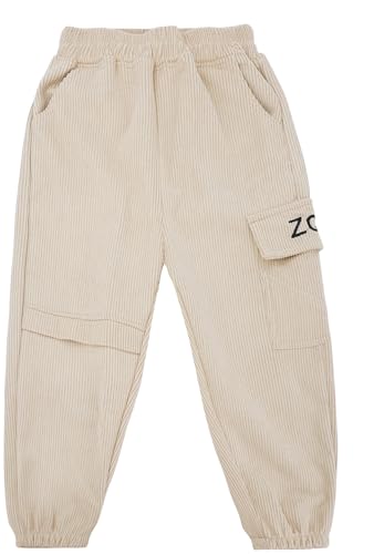 Adigau Kinder Winter Freizeithosen Fleece Herbst-Winter Thermohose Lange Kordhose mit Elastischem Bund Warme Einfarbige Pants Beige 7-8 Jahre von Adigau