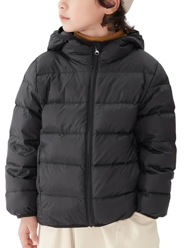Adigau Kinder Winter Mode Übergangsjacke Leichte Jacket Warme Verdickte Daunengefuetterte Mantel Ultraleichte Dünn Kapuzenjacke Schwarz 9-10 Jahre von Adigau