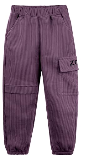 Adigau Kinder Winter Outdoor Hose Fleece Baggy Sporthose mit Samtfutter Lange Kordsamt Cargohose Warme Weich Streetwear Violett 8-9 Jahre von Adigau