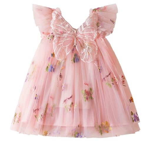 Adigau Kleinkind Kinder Tutu Kleider Schmetterling Prinzessin Kleid Ärmellos A-Linie Festkleid Weich Leichtgewicht Blumenkleider Rosa 2-3 Jahre von Adigau